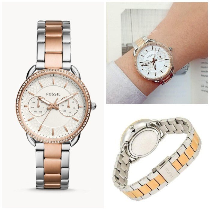 Fossil Tailor White Dial Two Tone Stainless Steel Strap Watch for Women - ES4396 Watches Fossil   