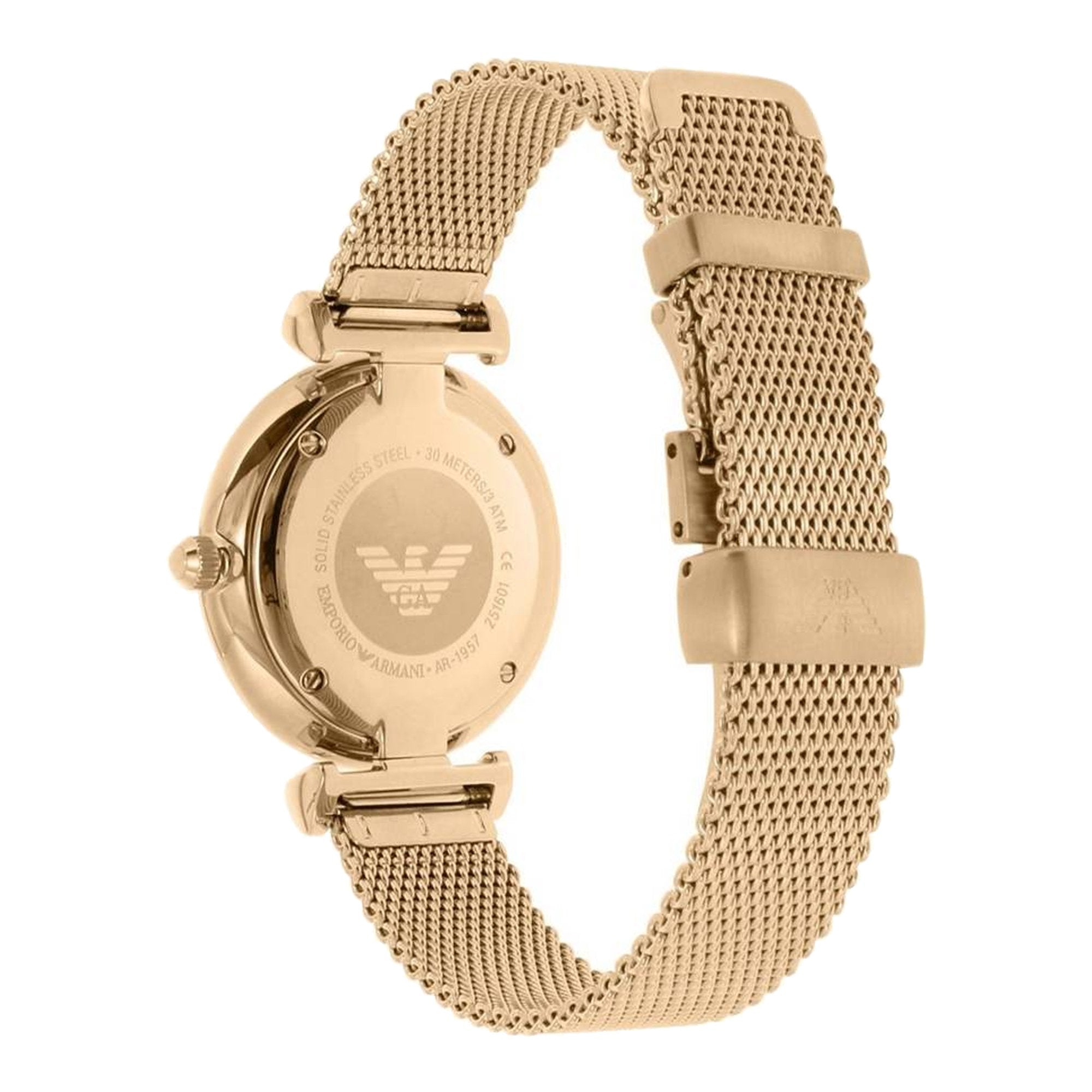 Emporio Armani Retro Gold Dial Gold Mesh Bracelet Watch For Women - AR1957 Watches Emporio Armani   