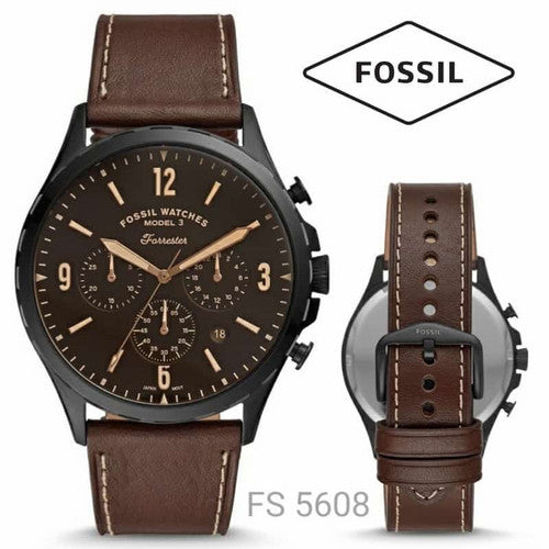 Fossil Forrester Chronograph Black Dial Brown Leather Strap Watch for Men - FS5608 Watches Fossil   