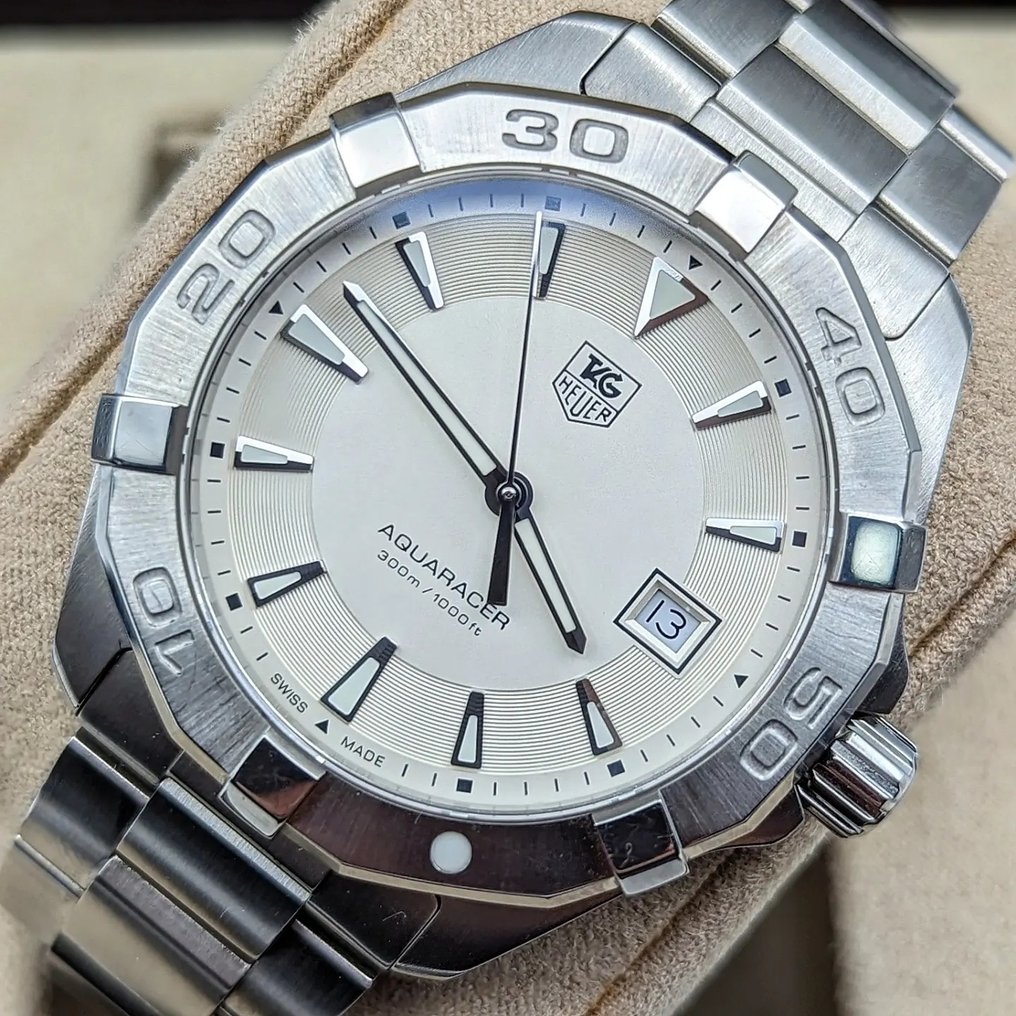 Tag Heuer Aquaracer 41mm Quartz White Dial Silver Steel Strap Watch for Men - WAY1111.BA0928 Watches Tag Heuer   