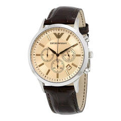 Emporio Armani Classic Chronograph Beige Dial Brown Leather Strap Watch For Men - AR2433 Watches Emporio Armani   