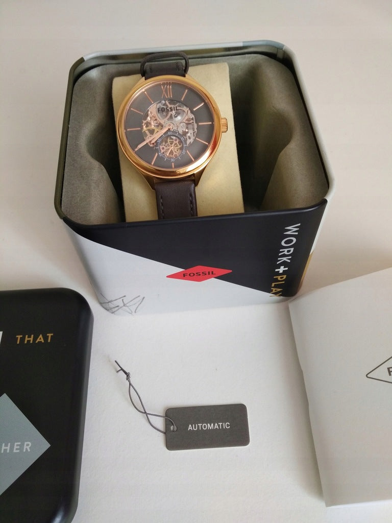 Fossil Suitor Mechanical Grey Dial Grey Leather Strap Watch for Women - BQ3265 Watches Fossil   
