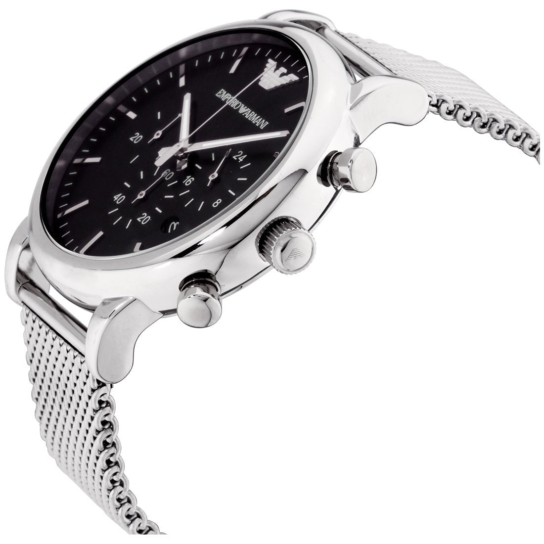 Emporio Armani Classic Chronograph Black Dial Silver Mesh Bracelet Watch For Men - AR1808 Watches Emporio Armani   