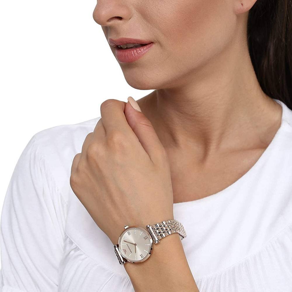 Emporio Armani T-Bar Gianni Rose Gold Dial Stainless Steel Watch For Women - AR11059 Watches Emporio Armani   