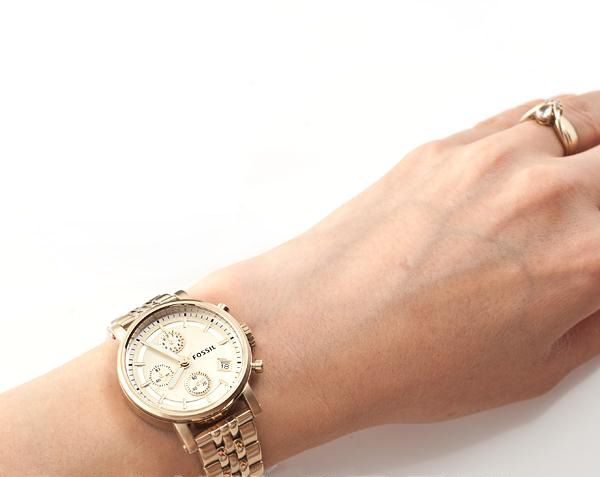 Fossil Boyfriend Chronograph Gold Dial Gold Steel Strap Watch for Women - ES2197 Watches Fossil   