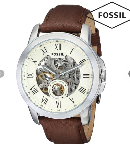 Fossil Grant Automatic White Dial Brown Leather Strap Watch for Men - ME3052 Watches Fossil   