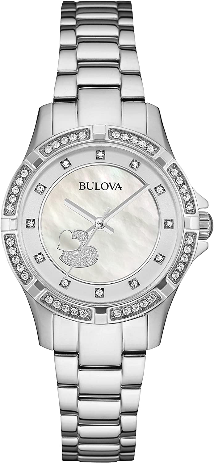 Bulova Crystal Silver Dial Silver Steel Strap Watch for Women - 96L226 Watches Bulova   