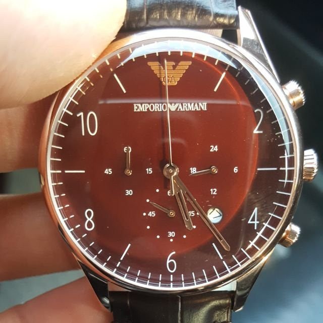 Emporio Armani Classic Chronograph Burgundy Dial Brown Leather Strap Watch For Men - AR1890 Watches Emporio Armani   