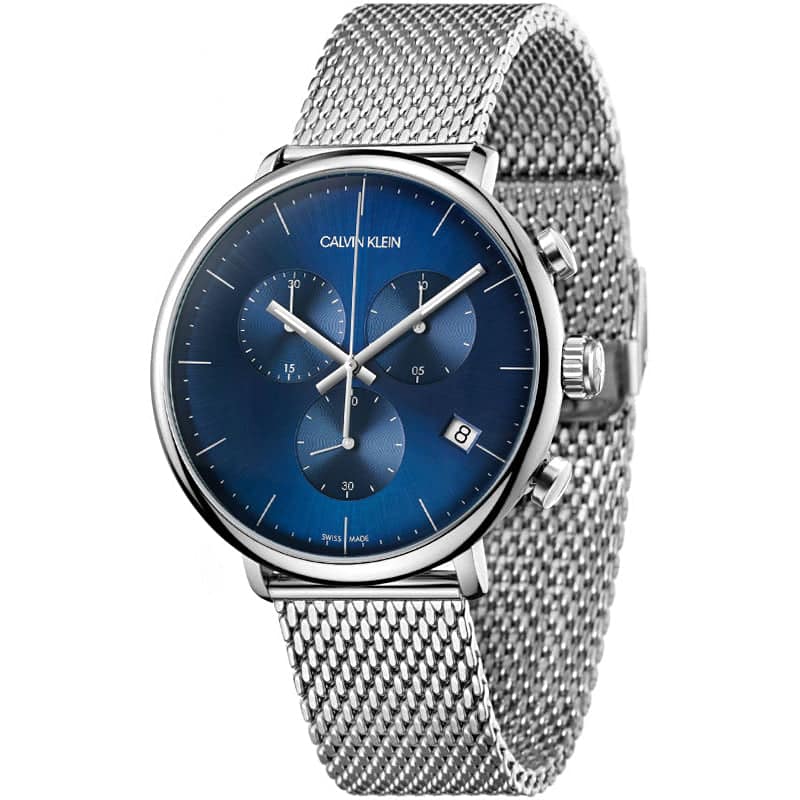 Calvin Klein High Noon Chronograph Blue Dial Silver Mesh Bracelet Watch for Men - K8M2712N Watches Calvin Klein   