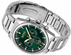 Hugo Boss Pioneer Green Dial Silver Steel Strap Watch for Men - 1513868 Watches Hugo Boss   