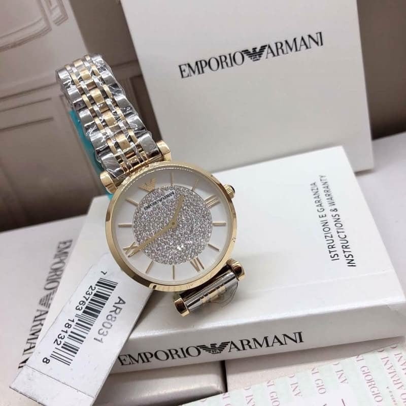 Emporio Armani Gianni T Bar White Dial Two Tone Stainless Steel Watch For Women - AR8031 Watches Emporio Armani   