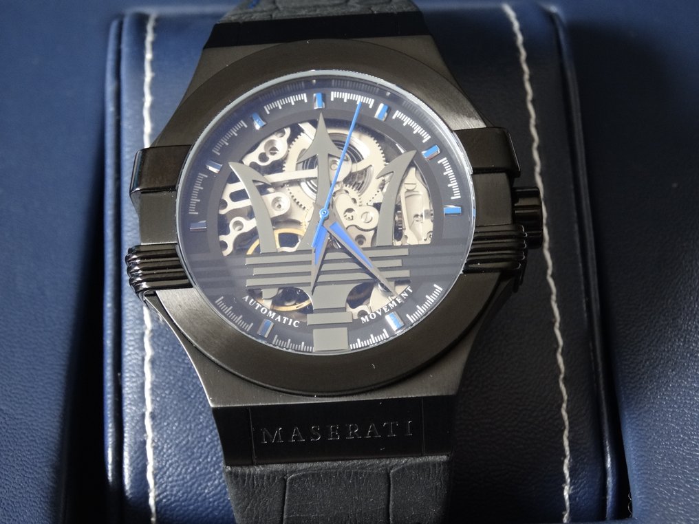 Maserati Potenza Automatic Black Dial Black Leather Strap Watch For Men - R8821108009 Watches Maserati   