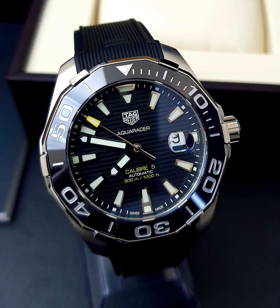 Tag Heuer Aquaracer Calibre 5 Automatic Black Dial Black Rubber Strap Watch for Men - WAY201A.FT6142 Watches Tag Heuer   