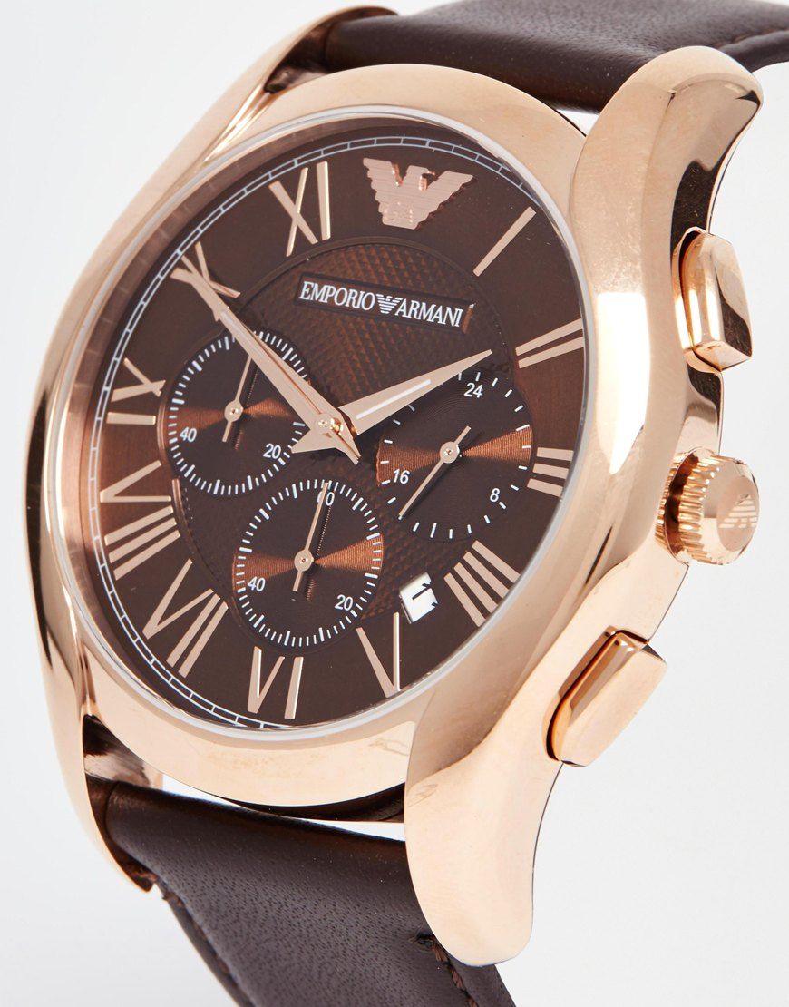 Emporio Armani Chronograph Brown Dial Brown Leather Strap Watch For Men - AR1701 Watches Emporio Armani   