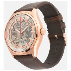 Emporio Armani Meccanico White Skeleton Dial Brown Leather Strap Watch For Men - AR60005 Watches Emporio Armani   