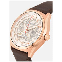 Emporio Armani Meccanico White Skeleton Dial Brown Leather Strap Watch For Men - AR60005 Watches Emporio Armani   
