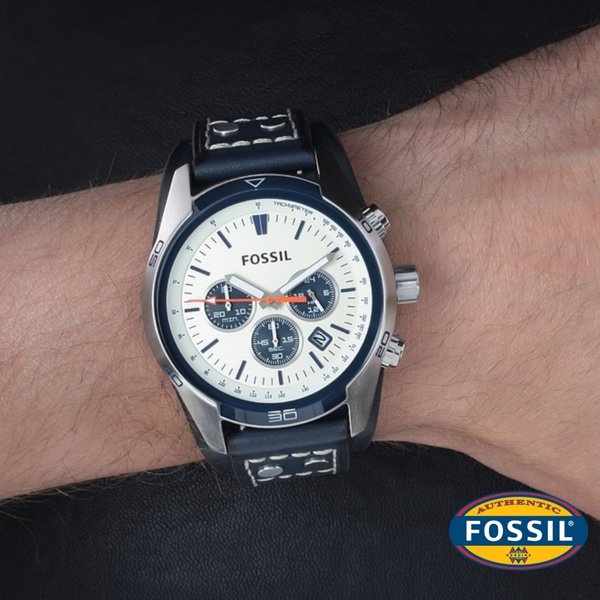 Fossil Coachman Chronograph White Dial Blue Leather Strap Watch for Men - CH3051 Watches Fossil   