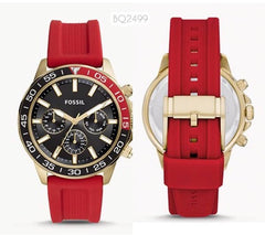 Fossil Bannon Multifunction Black Dial Red Silicone Strap Watch for Men - BQ2499 Watches Fossil   