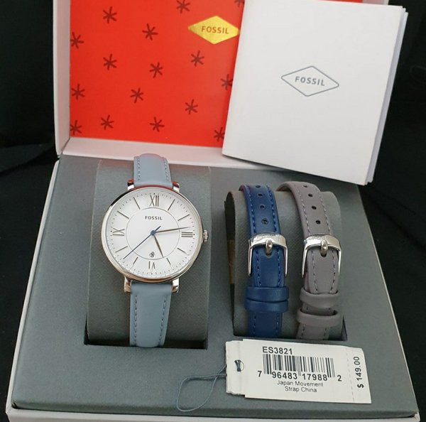 Fossil Jacqueline White Dial Light Blue Leather Strap Watch for Women - ES3821 Watches Fossil   