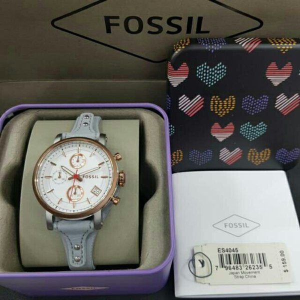 Fossil Original Boyfriend White Dial Light Blue Leather Strap Watch for Women - ES4045 Watches Fossil   