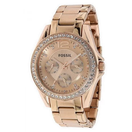 Fossil Riley Multifunction Rose Gold Dial Rose Gold Steel Strap Watch for Women - ES2811 Watches Fossil   