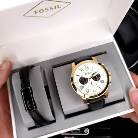 Fossil Grant Chronograph White Dial Black Leather Strap Watch for Men - FS5272 Watches Fossil   