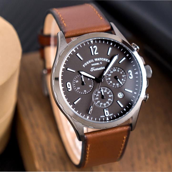 Fossil Forrester Chronograph Black Dial Brown Leather Strap Watch for Men - FS5815 Watches Fossil   