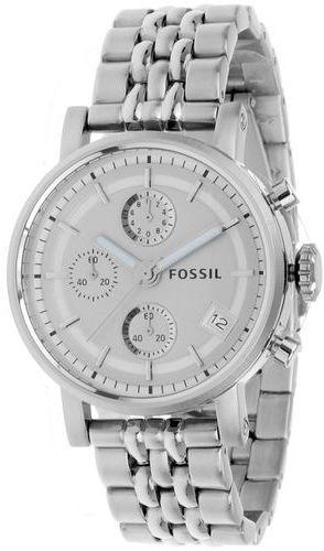 Fossil Boyfriend Chronograph Silver Dial Silver Steel Strap Watch for Women - ES2198 Watches Fossil   