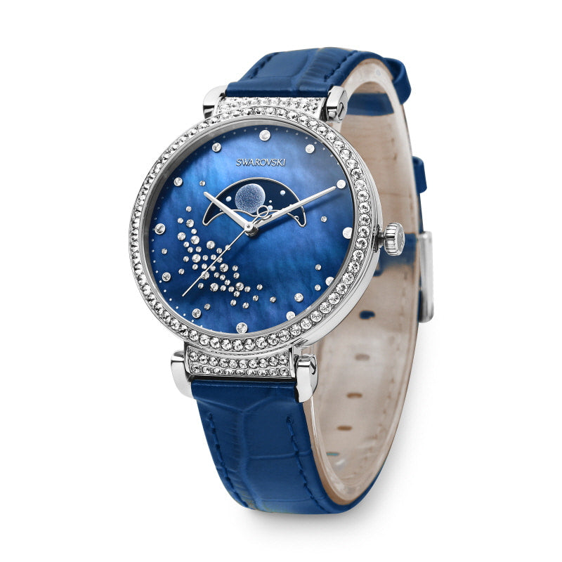 Swarovski Passage Moon Phase Blue Dial Blue Leather Strap Watch for Women - 5613320 Watches Swarovski   