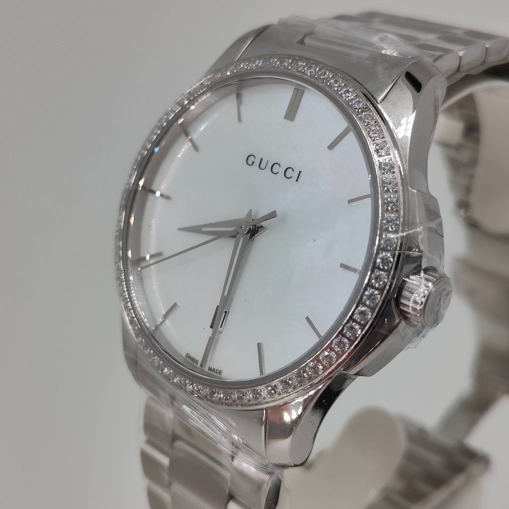 Gucci G Timeless White Mother of Pearl Dial Silver Steel Strap Watch For Women - YA126444 Watches Gucci   