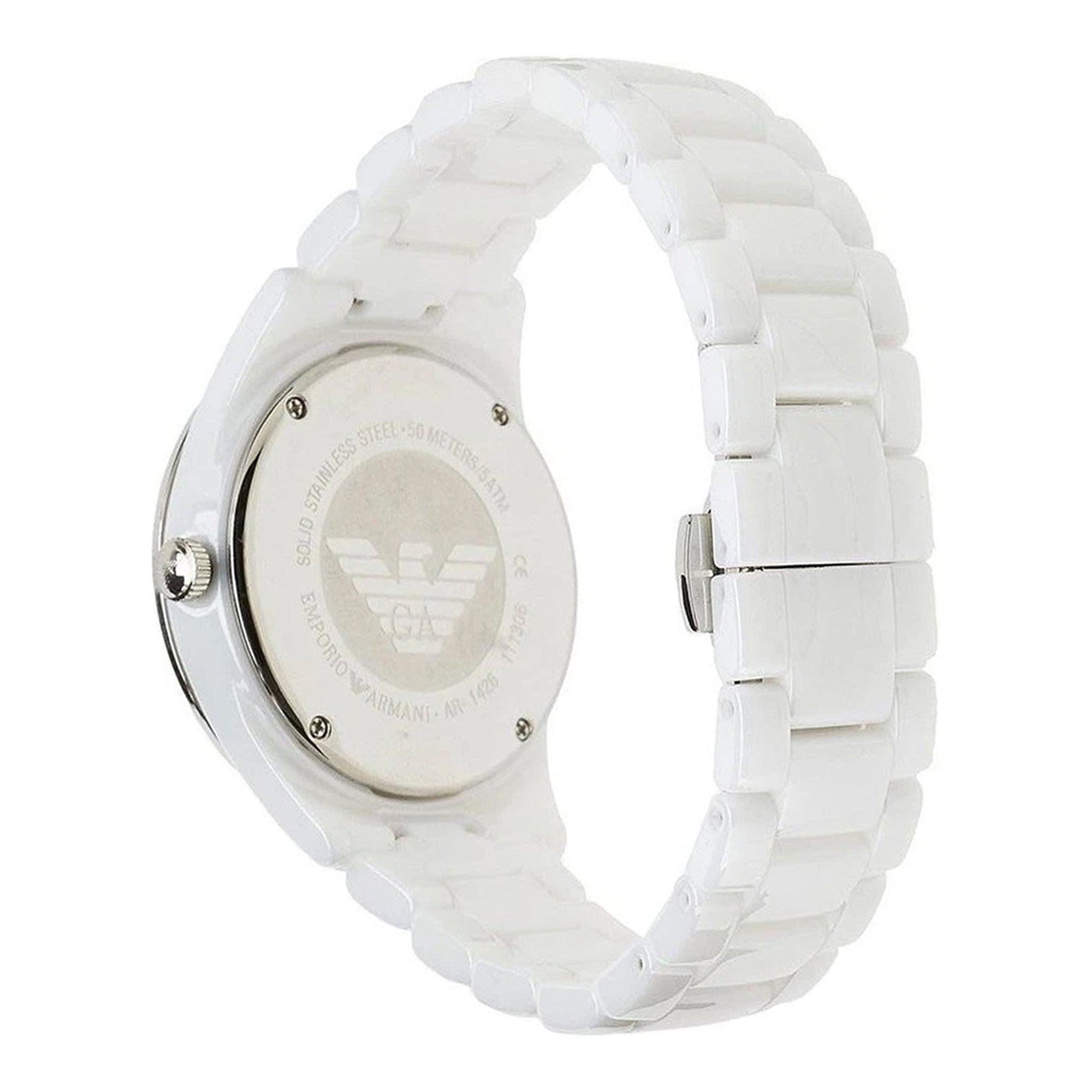 Emporio Armani Ceramica Chronograph White Dial White Ceramic Strap Watch For Women - AR1456 Watches Emporio Armani   