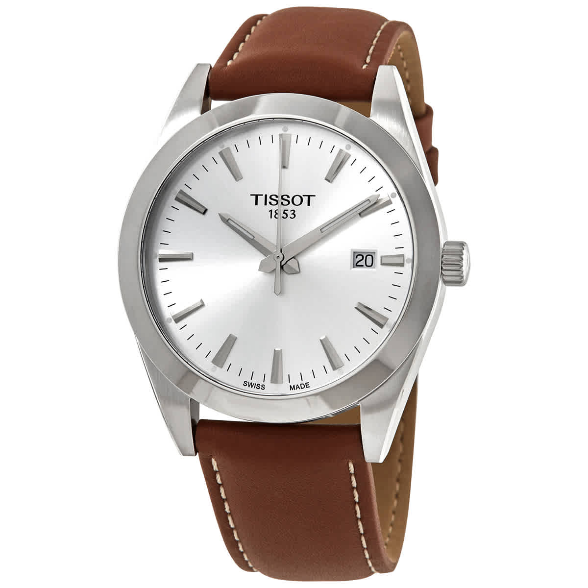 Tissot Gentleman Silver Dial Brown Leather Strap Watch For Men - T127.410.16.031.00 Watches Tissot   