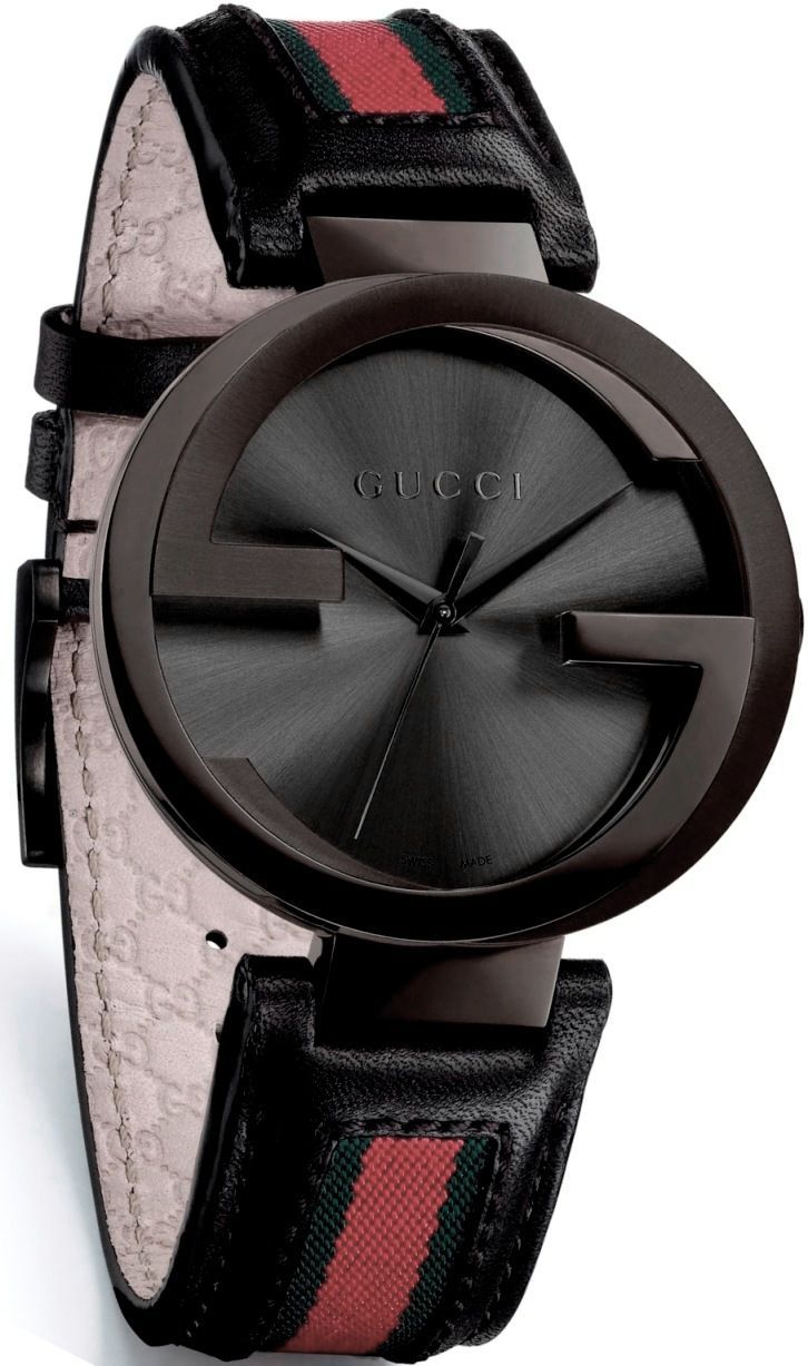 Gucci Interlocking XL Black Dial Red & Green Leather Strap Watch For Men - YA133206 Watches Gucci   