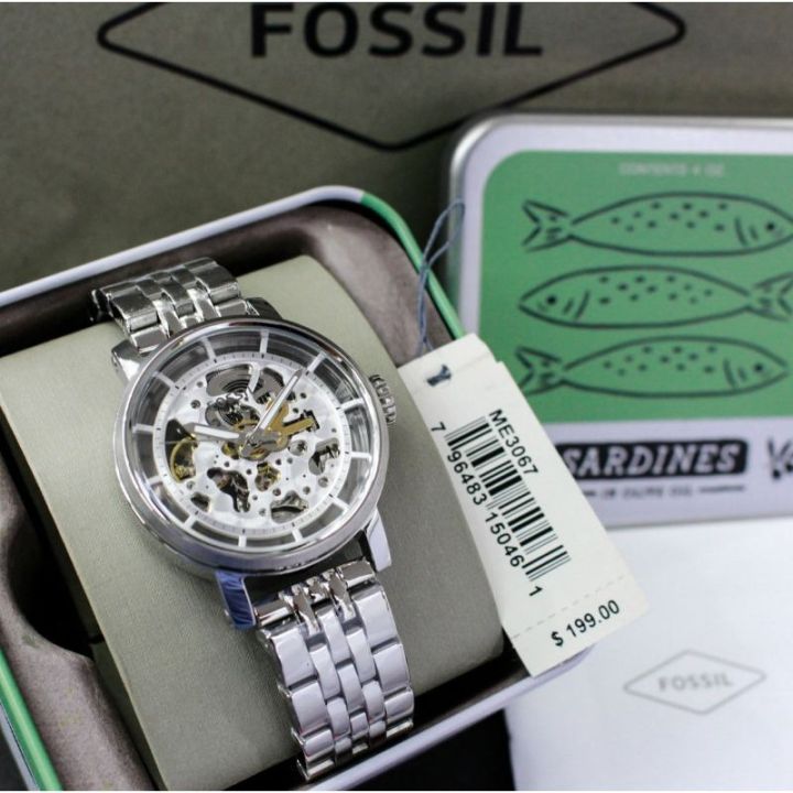 Fossil Boyfriend Automatic Skeleton Silver Dial Silver Steel Strap Watch for Women - ME3067 Watches Fossil   