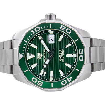 Tag Heuer Aquaracer Calibre 5 Green Dial Silver Steel Strap Watch for Men - WAY201S.BA0927 Watches Tag Heuer   