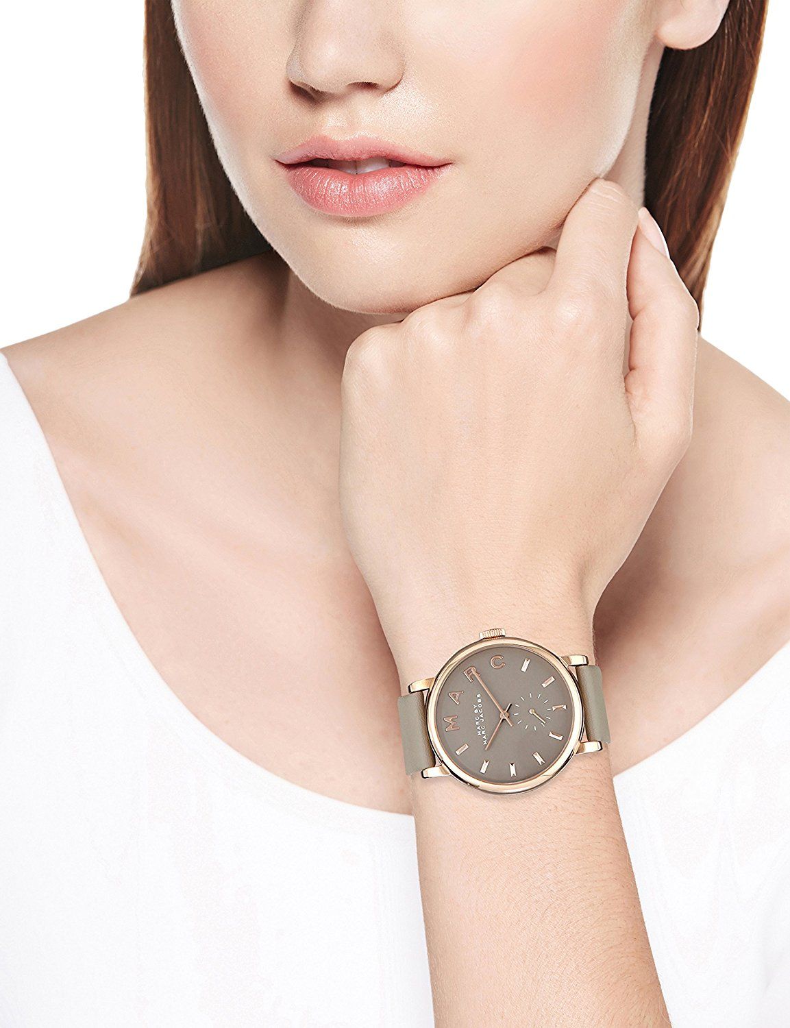 Marc Jacobs Baker Grey Dial Grey Leather Strap Watch for Women - MBM1266 Watches Marc Jacobs   