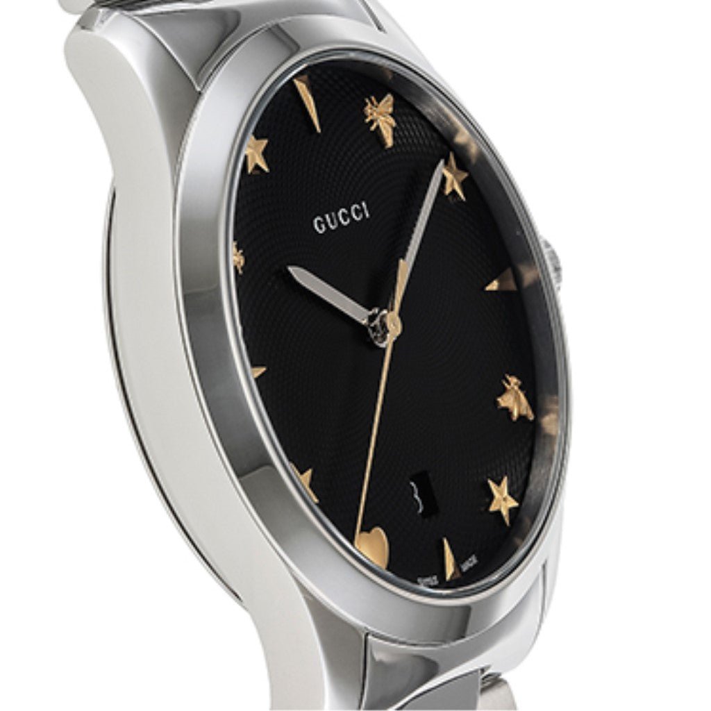 Gucci G Timeless Black Dial Silver Steel Strap Watch For Women - YA1264029A Watches Gucci   