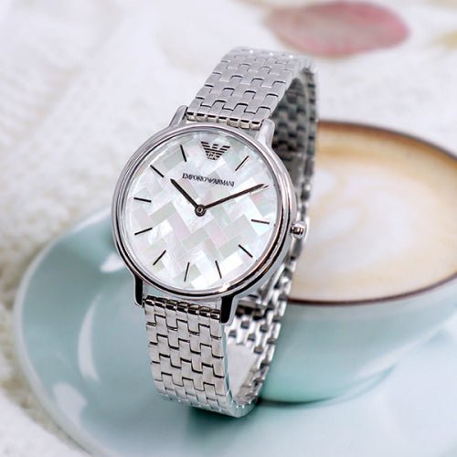 Emporio Armani Mother of Pearl Dial Silver Stainless Steel Watch For Women - AR11112 Watches Emporio Armani   