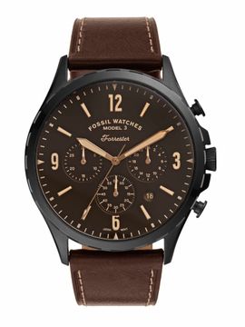 Fossil Forrester Chronograph Black Dial Brown Leather Strap Watch for Men - FS5608 Watches Fossil   