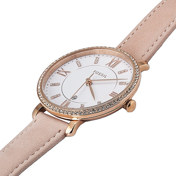 Fossil Jacqueline White Dial Pink Leather Strap Watch for Women - ES4303 Watches Fossil   