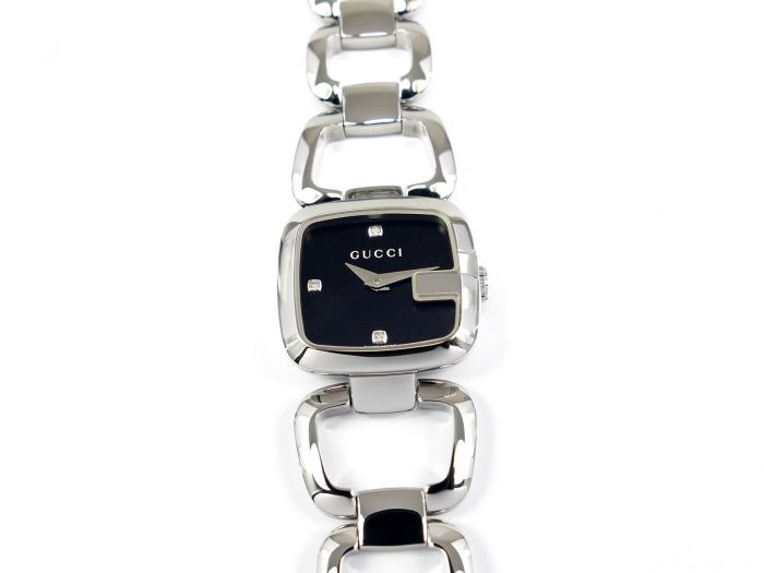 Gucci G Diamonds Black Dial Silver Steel Strap Watch For Women - YA125509 Watches Gucci   