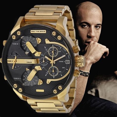 Diesel Mr Daddy 2.0 Black Dial Gold Stainless Steel Watch For Men - DZ7333 Watches Diesel   