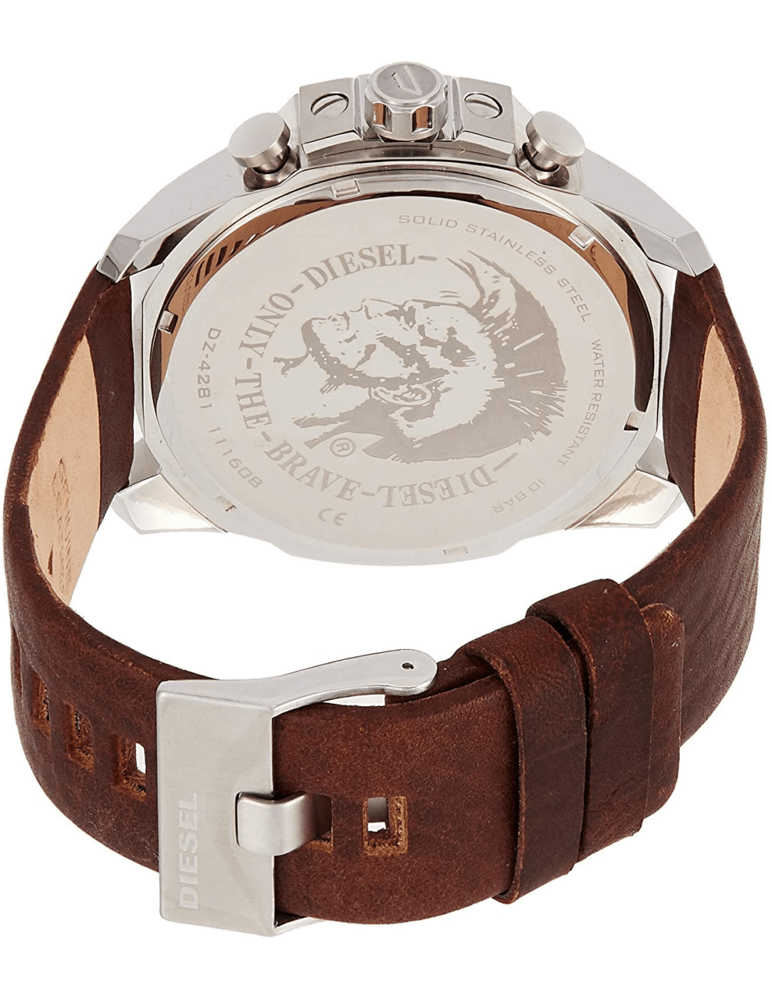 Diesel Mega Chief Light Blue Dial Brown Leather Strap Watch For Men - DZ4281 Watches Diesel   