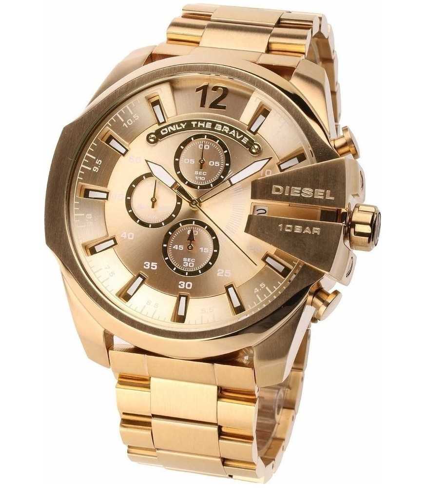 Diesel Mega Chief Gold Dial Gold Stainless Steel Chronograph Watch For Men - DZ4360 Watches Diesel   