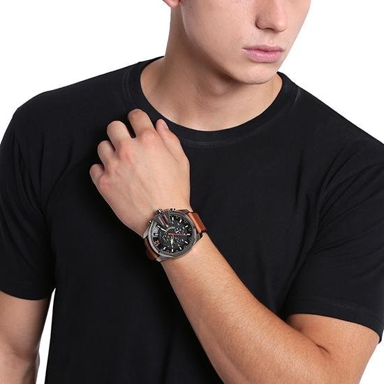 Diesel Mega Chief Quartz Chronograph Brown Leather Watch For Men - DZ4343 Watches Diesel   