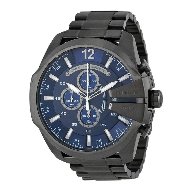 Diesel Mega Chief Chronograph Blue Dial Black Stainless Steel Watch For Men - DZ4329 Watches Diesel   