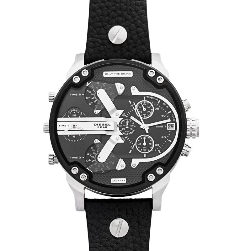 Diesel Mr Daddy Black Dial Black Leather Strap Watch For Men - DZ7313 Watches Diesel   