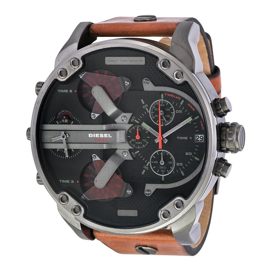 Diesel Mr Daddy 2.0 Black Dial Brown Leather Strap Watch For Men - DZ7332 Watches Diesel   