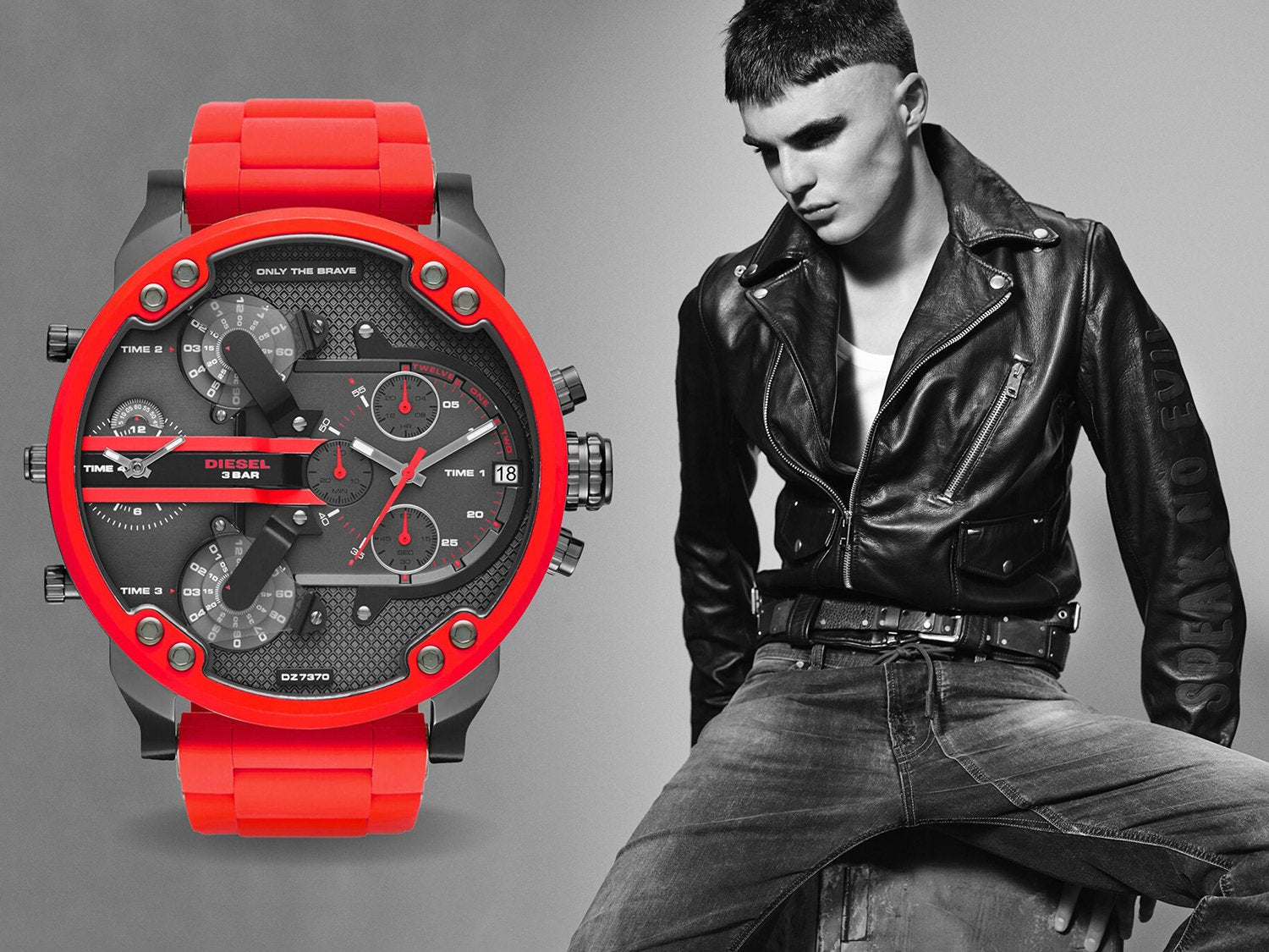 Diesel Mr Daddy 2.0 Black Dial Red Stainless Steel Watch For Men - DZ7370 Watches Diesel   