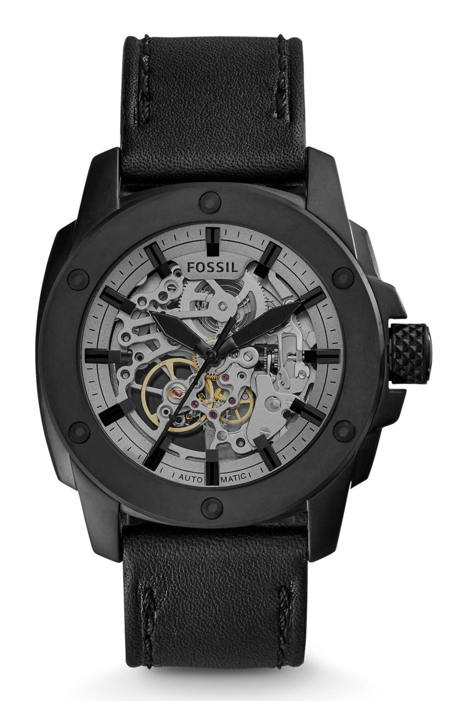 Fossil Modern Machine Automatic Skeleton Grey Dial Black Steel Strap Watch for Men - ME3134 Watches Fossil   